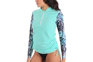 MASOCIO T Shirt Anti UV Femme à Manche Longueet et Fermeture éclair 1/4 Vêtements UPF 50+ Rashguard Surf Natation Plage Séchage Rapide