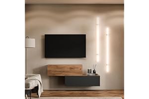 ‎PLANETMÖBEL Planetmöbel TV Wohnwand Wohnzimmer 2X 100 cm Gold Eiche/Anthrazit - Gold Eiche, Modern, TV Schrank mit 2 Klappen als Stauraum, hängend oder stehend