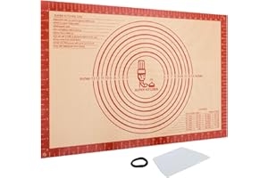 SUPER KITCHEN Tapis de Cuisson Tapis à Pâtisserie en Silicone Antidérapant avec Mesure 60 x 40 cm et Grattoir à Pâte, Fondant/Tapis de La Croûte à Tarte (Rouge)