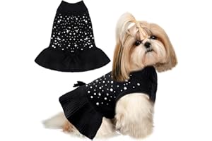 SKXEO Pet Dog Sweater Dress with Leash Hole for Small Medium Dogs with Bowtie Buffalo Check Red Black Turtleneck Cat Dog Pullover Knitwear Puppy Sweaters