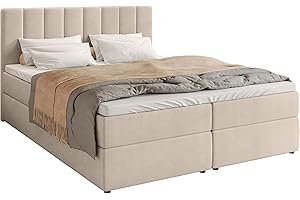 ‎BROMARKT BROMARKT Boxspringbett mit Bettkasten Polsterbett mit Bonell-Matratze und Topper Doppelbett mit Stauraum Bett für Schlafzimmer gepolstertes Kopfteil Denver 180x200 Härtegrad H3 Samtstoff Beige