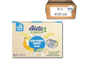 ‎ALETE Alete bewusst Milch-Getreide-Mahlzeit Banane, ab dem 10. Monat, trinkfertige Babynahrung mit Bananenpüree, praktischer Ersatz zu Babybrei, warm oder kalt trinken, 6 x 400 ml (2 x 200 ml)