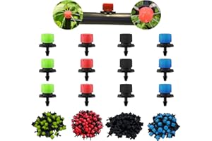 HOINCO 200 Piezas Rociador De Goteros de Riego, Aspersores De Riego por Goteo De Flujo Ajustable De 360 Grados, Se Adapta a Tubo De 4 mm ID, para Macizo De Huerto, Jardín y Césped (4 Colores)
