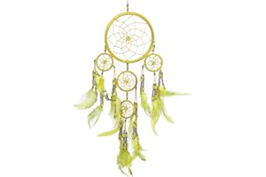 ‎PINK PINEAPPLE Pink Pineapple Dreamcatcher mit Federn und Silber Perlen: Handgemachter Traumfänger Vielen Farben Erhältlich - Kleine Traumfanger Mit 12 cm Durchmesser und 35 cm Lang (Gelb)