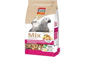 Riga - Menu Mix Grandes Perruches Et Perroquets - Nourriture pour Oiseaux - 20 Ingrédients - Arachides - Oligo-Eléments - Digestion, Croissance, Brillance Plumage - 0% Colorant/Conservateurs - 1,75kg - 1