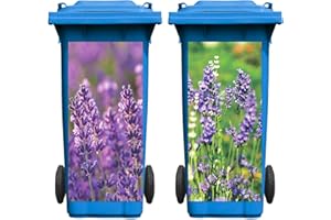Nezyo 2 Sheets Wheelie Bin Stickers, Lavender Flower Dustbin Sticker Decorative Self Adhesive Waterproof Large Floral Bin Decal for Dustbin Fridge Wall Indoor Outdoor Home Decor, 14. 37 x 30. 71 Inch
