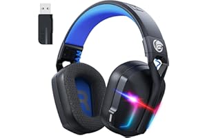 Fachixy「2024 New」FC300 Pro Wireless Gaming Headset with Microphone- 2.4 GHz Wireless & Bluetooth Gaming Headphones - Fast Charge,Cool RGB Lights- For PC, PS5, PS4, Mac, Switch, Black-Blue