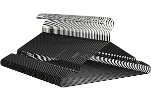 PORTENTUM Cintres en Métal avec Revêtement en Caoutchouc, Lot de 50, Noir. Gain de Place, Cintres Antidérapants, Résistants pour Vêtements Lourds, Encoches pour Robes, Por Tous Vêtements et Pantalons