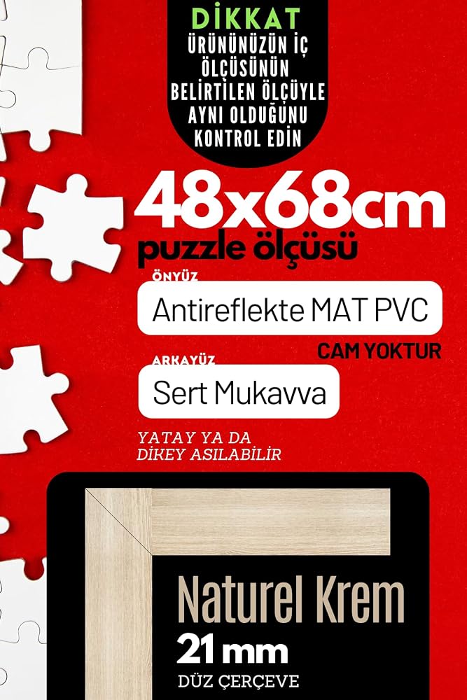 21lik Puzzle Poster Resim Çerçevesi PVCli Postersiz Resimsiz Çerçeve (Naturel Krem, 48x68)