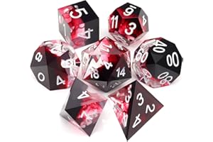 Haxtec Sharp Edge DND Dice Set Red Blood Swirls Resin Dice D&D Dice with Dice Case for RPG Role Playing Games Dungeons and Dragons Gift-White Ink…