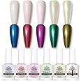 BORN PRETTY Pearlescent Nail Polish Set Shell White Color Nail Polish Glitter Pink Blue Nail Varnish Swirl Thread Effect DIY Manicure Art for Valentine's Day 6 Colours