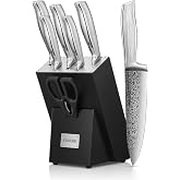 FOHERE Kitchen Knife Set, 7 Pieces Kitchen Knives with Advanced Self-Sharpening Technology, Knife Block with Ergonomic Handle