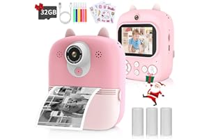 HONGNIX Camara Fotos Infantil Instantanea - 2.4" HD 1080P Camara instanea con Tarjeta SD de 32GB, 12MP, Cámara Instantánea para Niños y Niñas 3 a 12 Años