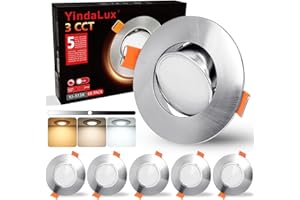 ‎YINDALUX YindaLux LED Einbaustrahler 230V Dimmbar Schwenkbar Einbauspots 5W IP44 LED Spot 68-80mm Lochmaß Deckenspots Warmweiß Neutralweiß Kaltweiß Einbauleuchten für Badezimmer Wohnzimmer Küche Nickel 6er Set