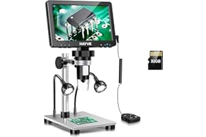 HAYVE 7" LCD Digital Microscope, 1200X Magnification for Coin PCB Circuit Repair Soldering, 12MP Camera Sensor Coin Microscope，32GB TF Card，Wired Remote, 10 LED Light, Compatible with Windows/Mac OS