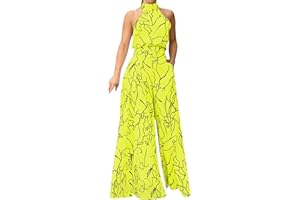 SUNNYUK Mono Mujer Verano Pantalones Anchos de Rectos Mono Color Sólido Elegante Largo 2023 Monos de Vestir Verano Casuales Jumpsuits Playsuit Fiesta de Noche Talla Grande Peto Sin Mangas