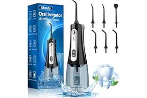 Water Flossers for Teeth Cordless, Skeufy Oral Irrigator with 6 Modes IPX8 Waterproof 350ML Water Tank & 6 Jet Tips，30-180 PSI Water Pressure Deep Teeth Cleaning, 2 Mins Timer Smart Memory (B) (B)