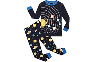 EULLA Kinder Jungen Schlafanzug Langarm Baumwolle Winter Pyjama Set Dinosaurier Traktor Bagger Weltraum Planeten Zweiteiliger Nachtwäsche 1-7 Jahre 92 98 104 110 116 122