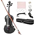 HOMCOM Violon 4/4, Ensemble de Violon en Bois Massif pour Adultes et Débutants, avec Étui Léger et Portable, Archet, Colophane, Chevalet et Épaulière, Noir