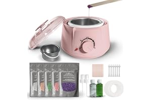 ACCUEILPORT Waxing Kit, Wax Pot for Hair Removal, Wax Heater Kit for Waxing Professional, 5 Packs Wax Beads and 20 Applicator Sticks, Painless Waxing Machine for Full Body Waxing(Pink)