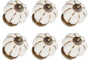 CYILIUEN 6 Pcs White Pumpkin Ceramic Knobs with Screw Gasket and Screwdriver Ceramic Pull Handle for Decorative Furniture Hardware