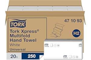 Tork 471093 Toallas de mano Universal Xpress desechables, entreplegadas en Z compatibles con el sistema de Tork H2, 1 capa, blanco, 20 x 250 hojas (21.3 x 23.4 cm)