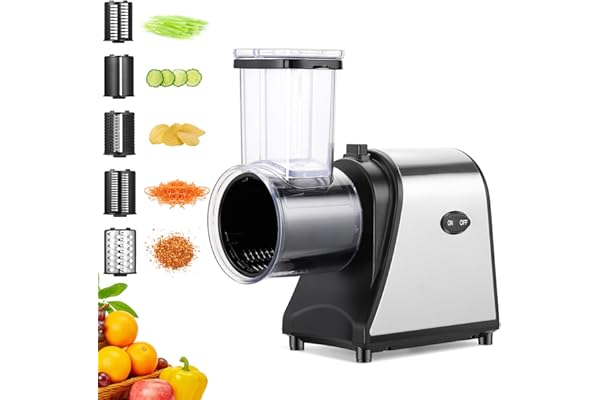250W Coupe-Légumes Électrique,Coupe-Légumes 5-en-1 avec Grande Ouverture, Râpe Multifonction pour Légumes, Pommes de terre & Fromage