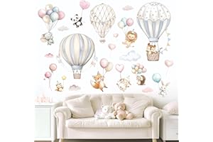 Fufuquare Adesivi da Parete con Palloncini a Caldo a Cartone Animato Adesivi Murali con Animali Autoadesivi Non Tossici per la Camera da Letto e il Salotto dei Bambini