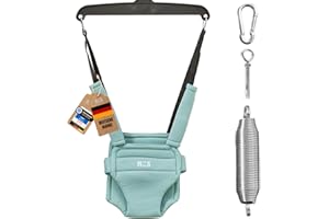 MOAS SHOP® Türhopser Baby: Türschaukel Baby, Baby Hopser, Alter 4-24 Monate, Max Kapazität 13kg, Ergonomischer Sitz mit Gurt, Höhenverstellbar, Türrahmen Schaukel, Stahlanker, Abwischbar | Türkis |