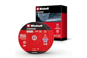 EINHELL ACCESSORIES Oryginalny zestaw 3-częściowy cienkich tarcz do cięcia metalu, Ø 230 mm (grubość 2 mm, certyfikat MPA, długa żywotność, precyzyjne cięcie, niskie grzywki, do szlifierek kątowych)