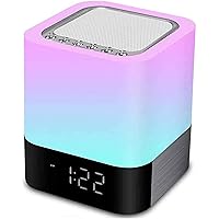 Nachttisch Lampe 5 in 1 LED Schreibtischlampe mit Bluetooth Lautsprecher Digital Kalender Wecker 7 Farben Touch Control…