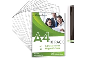 MUTUALSIGN Wandschilderhalter, A4, magnetischer Schilderhalter, starre Druckschutzfolien mit Klebe- und Magnetbändern, Wandhalterung, Kunststoff-Papierhalter für Büro, Geschäft, Zuhause, Fenster, 10 Stück