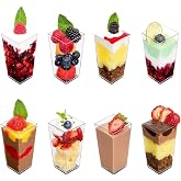 KAHEIGN 60 Pieces Mini Dessert Cups, 90ml Dessert Cups Tall Square Plastic Parfait Appetizer Cup Transparent Reusable Serving