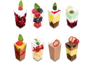 KAHEIGN 60 st mini efterrättskoppar, 90 ml plast fyrkantiga höga efterrättskoppar klar parfaitförrättskopp återanvändbar serv