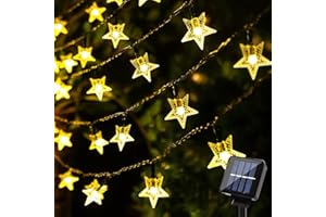 BLOOMWIN Guirlande Lumineuse Extérieure Solaire Noël Guinguette Blanc Chaud 30LED 6,5m Guirlande Lumineuse Étoiles Imperméable Lumière Décoration Thanksgiving Maison Chambre Jardin Terrasse Patio