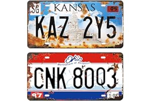 Panguru 2 Pieces Prop License Plates from Supernatural, Metal Stamped Number Tags, Movie Prop Vanity Plate, 12x6 inches