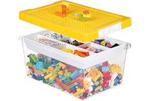 Greentainer Storage Bins with Lids for Lego Cube Kids Toy Box Stackable Plastic Boxes Organiser with Removable Tray Craft Containers for Building Blocks Bricks Puzzle Board Organizer Accessories