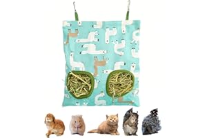 Makoto Nobu 1 Pcs Rabbit Hay Feeder, Hanging Hay Bags, Small Animal Feeder Storage Pouch, Feeding Bags for Guinea Pigs, Bunnies, Chinchillas, and Hamsters(2 Windows, Green)