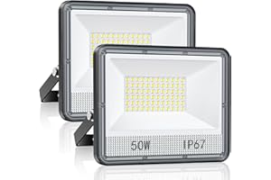 VRTOGTHE Focos LED Exterior 50W - 2 Piezas 5000LM 7000K Blanco Proyector LED Exterior, IP67 Impermeable Luces LED Exterior para Fábricas, Talleres, Campos Deportivos, Garajes