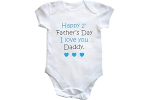Hippowarehouse Happy 1st Father's Day (Blue) Baby Vest Bodysuit (Short Sleeve) Boys Girls