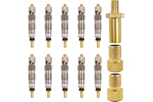AYWFEY 10 Pcs Presta Valve Core with 3 Pcs Bike Presta to Schrader Valve Adapter, Replacement Brass Tubeless Core Valve and Inflate Tire Converter Tools Set for Cycling MTB Road Bicycle Tube Pump