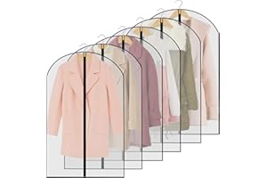 KITHIOM Garment Bags - Clothes Covers 6 Pcs Dustproof Suit Bag Covers, Waterproof Moth Proof Coat Bag with Zip, Translucent Dress Cover Anti-Mite Breathable Protector for Wardrobe Storage and Travel 60x120cm