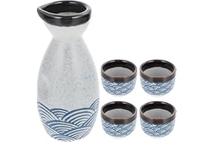 DOITOOL Set da sake giapponese in ceramica, 1 pentola e 4 tazze, bicchieri da vino tradizionali, tazze tè, in porcellana per scaldare