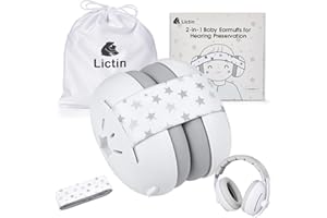 Lictin Gehörschutz Baby - 2-in-1 Baby Kopfhörer Lärmschutz 25dB - Baby Ohrenschützer Lärm Verstellbares Kopfband - Kopfhörer Babys Lärmschutz bis 48 Monate - Hörschutz Kinder Grau Stern