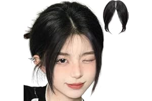 BLOGIIUP Topper à cheveux humains, toppers à cheveux pour les femmes partie du côté moyen Toppers de cheveux humains sans frange Crown Topper Clip dans les morceaux de cheveux en haut noir