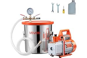 VEVOR Pompe à Vide 110 L/min avec Chambre à Vide de Dégazage 11,36 L, Couvercle Verre Trempé, Kit Pompe à Vide 1 Étage avec Tuyau 1,5 m, Huile, pour Stabilisation du Bois, Dégazage, Résine de Silicone