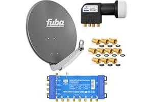 FUBA 8 TEILNEHMER DIGITAL SAT ANLAGE DAA650A + Profi LNB 0,1dB Full HDTV 4K + PMSE Multischalter 5/8 + 24 Vergoldete F-Stecker Gratis dazu
