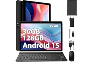 FASTWD Tablet Android 15,36GB+128GB/1TB Tablet 10 Pollici,8000mAh,1280 * 800 IPS,Widevine L1,Face ID/5G WiFi/BT5.0/OTG,Tablets in offerta con Tastiera,Mouse,Nero