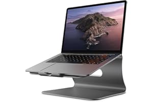 Bestand Stojak na laptopa, aluminiowy stojak na notebooka z odpowietrznikiem termicznym do MacBooka Air/Pro, Dell, HP, Lenovo, Microsoft Surface, Samsung 11-16-calowy notebook, szary (opatentowany)