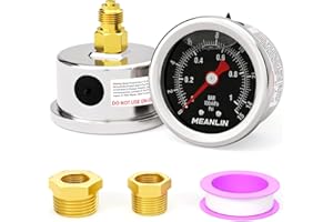 MEANLIN MEASURE 0~1Bar/0~15Psi Edelstahl 1/8" BSP 1.5" FACE DIAL, Manometer mit Glyzerinfüllung, flüssigkeitsgefüllt, rückseitige Montage (schwarz) mit 1/4" BSP und 3/8" BSP Sechskantbuchse